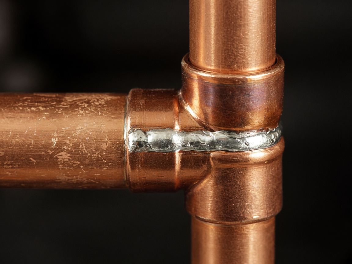 Copper sweat joint, close and sharp