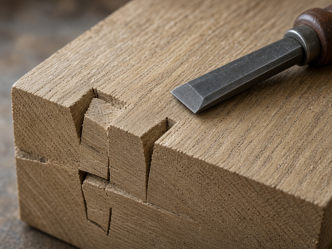 Joinery detail: quarter-sawn oak, hand-cut