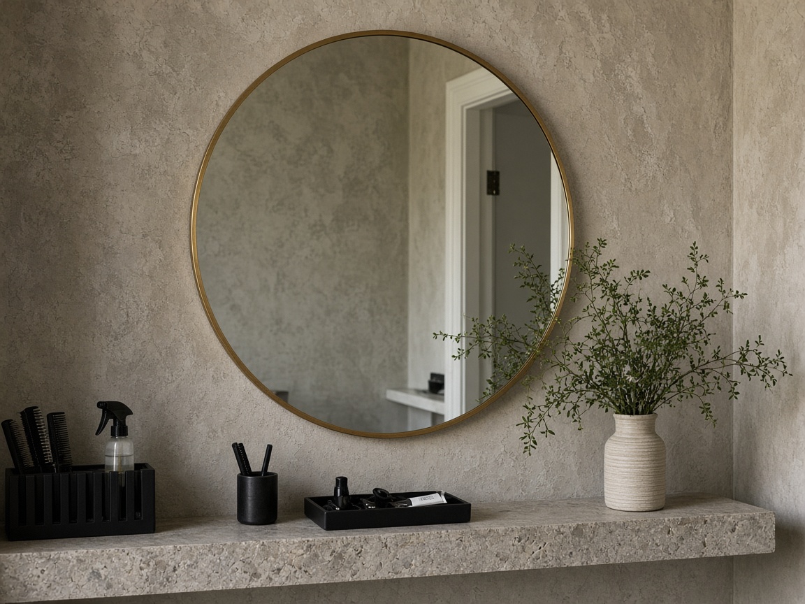 Mirror station, brass and plaster